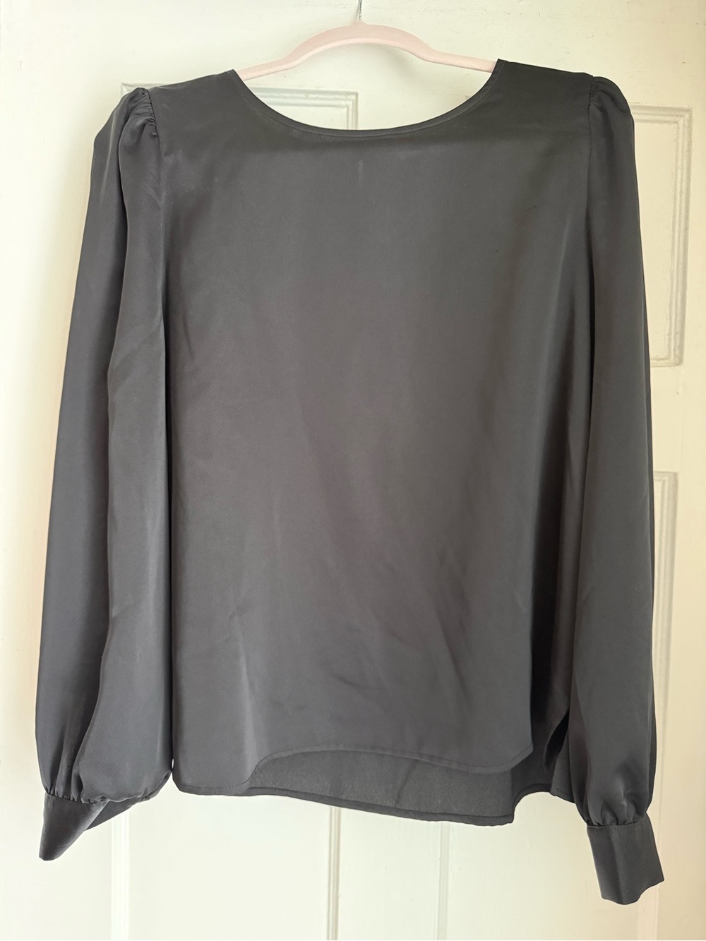 LOFT Black Long-Sleeve Scoop Neck Puff Sleeve Blouse